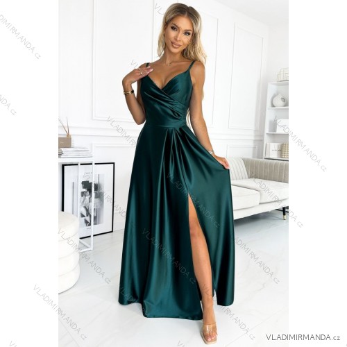 299-9 CHIARA elegantes Satin-Maxikleid mit Trägern  grün grün M