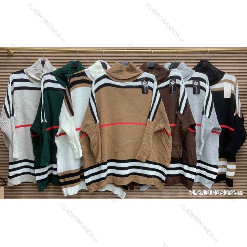 Gestrickter, schlanker, langärmliger Damenpullover mit Streifen (S/M EINHEITSGRÖSSE) ITALIAN FASHION IMWAE23017