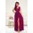 Langes, elegantes Damenkleid mit breiten Trägern (SL) FRENCH FASHION FMPEL23VELVET Wein 36