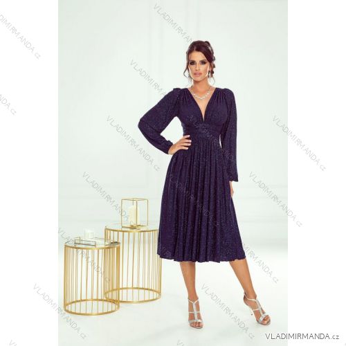 Langes, elegantes Damenkleid mit breiten Trägern (SL) FRENCH FASHION FMPEL23VELVET dunkelblau 34