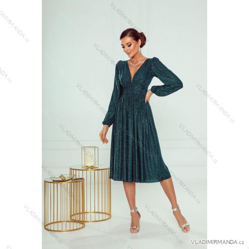 Langes, elegantes Damenkleid mit breiten Trägern (SL) FRENCH FASHION FMPEL23VELVET dunkelblau 34