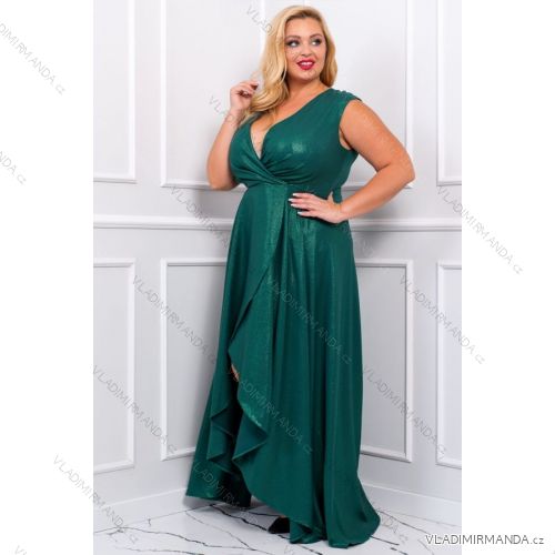 Damen Plus Size (42-46) langes elegantes ärmelloses Partykleid POLISH FASHION PMLBC23265-10 grün 42