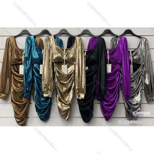 Elegantes, glänzendes Langarmkleid für Damen (Einheitsgröße S/M) ITALIAN FASHION IMWAD234150