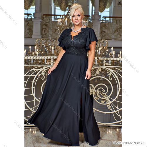 Damen Plus Size (42-46) langes elegantes ärmelloses Partykleid POLISH FASHION PMLBC23265-10 schwarz 38
