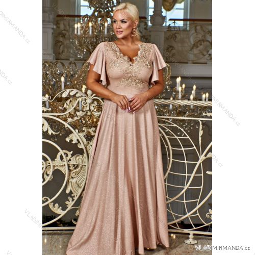 Damen Plus Size (42-46) langes elegantes ärmelloses Partykleid POLISH FASHION PMLBC23265-10 Gold 44