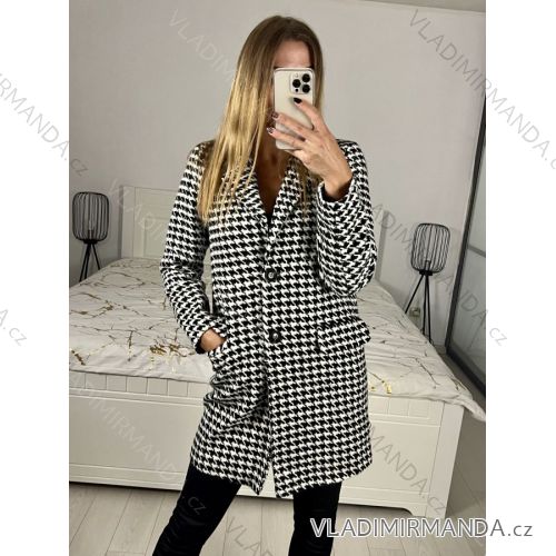 Flauschiger Langarmmantel für Damen (SL) ITALIAN FASHION IMWL22020 M Schwarz und weiß