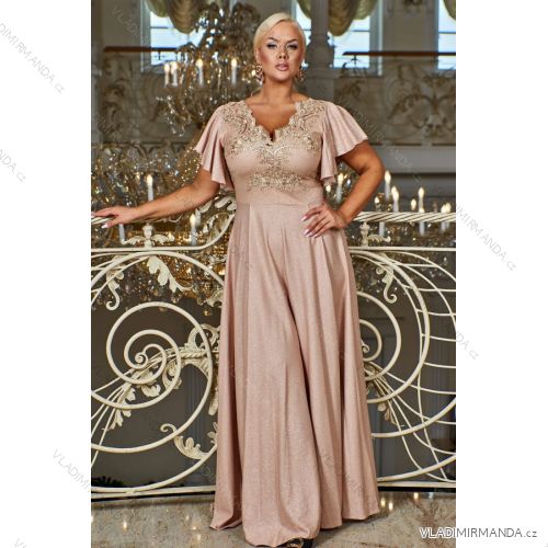 Damen Plus Size (42-46) langes elegantes ärmelloses Partykleid POLISH FASHION PMLBC23265-10 Gold 44