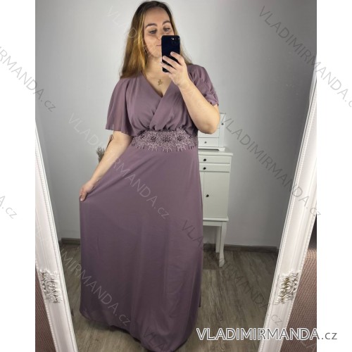 Damenkleid in Übergröße, lang, elegant, lässig, kurzärmlig (2XL/3XL, Einheitsgröße) ITALIAN FASHION IM423ISABELA L/XL hellviolett