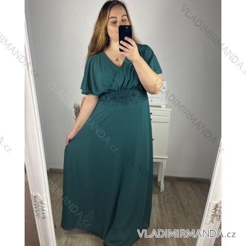 Damenkleid in Übergröße, lang, elegant, lässig, kurzärmlig (2XL/3XL, Einheitsgröße) ITALIAN FASHION IM423ISABELA L/XL Smaragd
