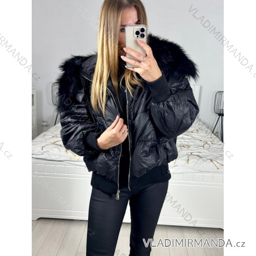 Damen Herbstjacke mit Kapuze (L / XL ONE SIZE) ITALIAN FASHION IMWD217136 schwarz M / L