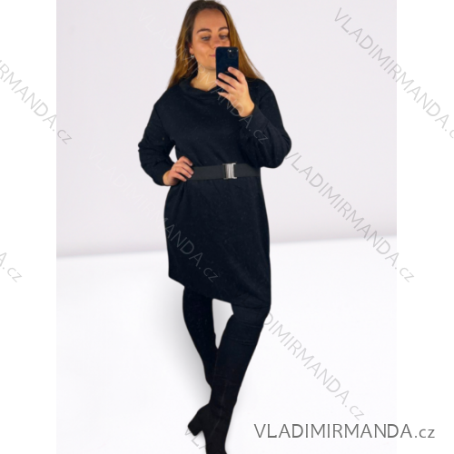 Šaty dlouhý rukáv dámské nadrozměr (UNI L/XXL) ITALSKÁ MÓDA IM4201151 schwarz 50