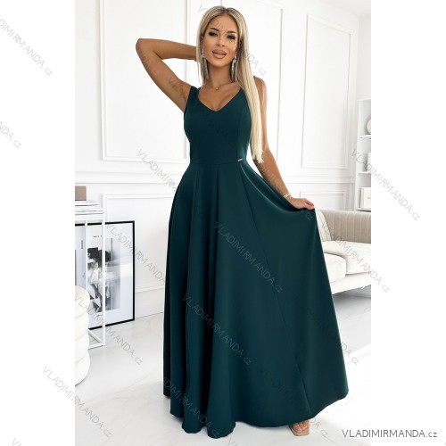 246-5 CINDY langes elegantes Kleid mit Ausschnitt – grün