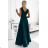 246-5 CINDY langes elegantes Kleid mit Ausschnitt – grün
