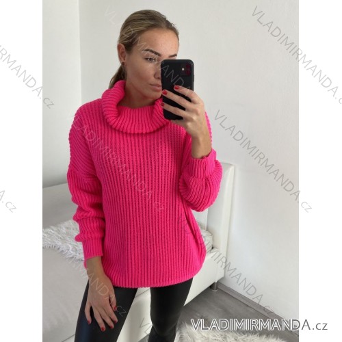 Svetr pletený prodloužený s rolákem dlouhý rukáv dámský (L/XL/2XL ONE SIZE) ITALSKÁ MÓDA IM4221281 -   rot,   XL/2XL