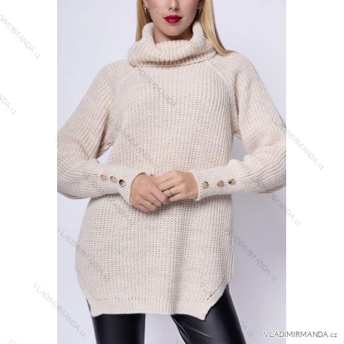 Damen-Strickpullover mit verlängertem Rollkragen und langen Ärmeln (Einheitsgröße S/M) ITALIAN FASHION IMM23M3289