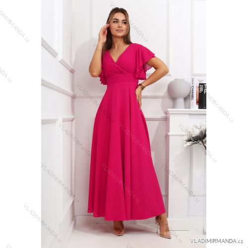 Langes formelles Kurzarmkleid für Damen (36-54) POLISH FASHION PMLMR23LAURA Fuchsie 36