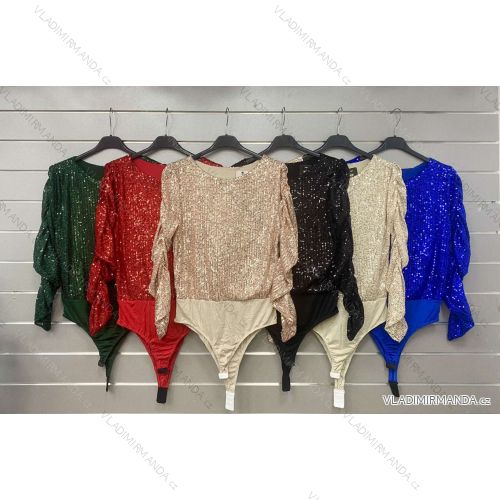 Eleganter Langarm-Body mit glitzernden Pailletten für Damen (Einheitsgröße S/M) ITALIAN FASHION IMWGS230040