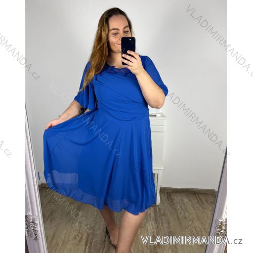 Langes Strickkleid mit Rollkragen und kurzen Ärmeln für Damen (Einheitsgröße S/M) ITALIAN FASHION IMM22FD51751 Farbe   königsblau Velikost   XL/2XL