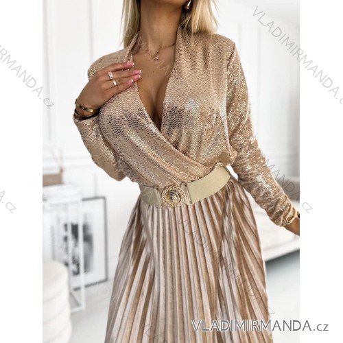 Elegantes Langarm-T-Shirt für Damen (S/M ONE SIZE) ITALIAN FASHION IMM23FS33019 Gold S/M