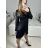 Langes Chiffon-Kurzarmkleid für Damen (S/M ONE SIZE) ITALIAN FASHION IMWGS231048 schwarz S/M