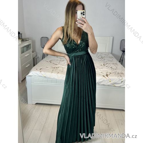 Ärmelloses langes Partykleid aus Paillettensamt für Damen (S/M EINHEITSGRÖSSE) ITALIAN FASHION IMWB233931