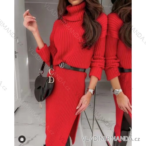 Gestricktes Rollkragen-Langarmkleid für Damen in großen Größen (L/XL/2XL ONE SIZE) ITALIAN FASHION IM423822 rot XL/2XL
