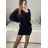 Übergroßes Kleid mit langen Ärmeln für Damen in Übergröße (XL/2XL/3XL, EINHEITSGRÖSSE) ITALIAN FASHION IMC23024 S/M dunkelblau
