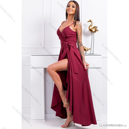 Damen Plus Size (42-46) langes elegantes ärmelloses Partykleid POLISH FASHION PMLBC23265-10 Burgund 42