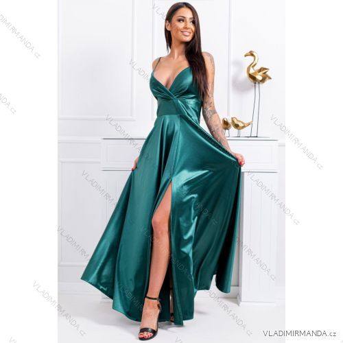 Damen Plus Size (42-46) langes elegantes ärmelloses Partykleid POLISH FASHION PMLBC23265-10 grün 42