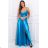 Damen Plus Size (42-46) langes elegantes ärmelloses Partykleid POLISH FASHION PMLBC23265-10 hellblau 42