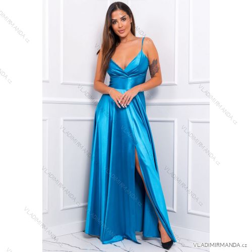 Damen Plus Size (42-46) langes elegantes ärmelloses Partykleid POLISH FASHION PMLBC23265-10 hellblau 42