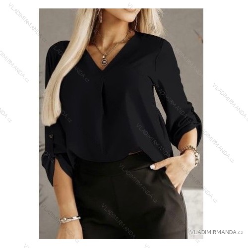 Elegante Langarmbluse/Tunika für Damen (S/M/L ONE SIZE) ITALIAN FASHION IMWB22245 S/M schwarz