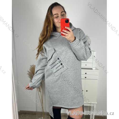 Sweatshirtkleid mit langen Ärmeln und Kapuze für Damen (Einheitsgröße S/M) ITALIAN FASHION IMC22685 3xl / 4xl grau