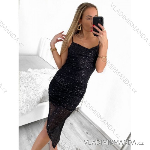Elegantes, langes, trägerloses Partykleid mit funkelnden Pailletten für Damen (Einheitsgröße S/M) ITALIAN FASHION IMWY224032 schwarz S/M