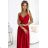 512-5 JULIET elegantes langes Satinkleid mit Ausschnitt und Beinschlitz – rot