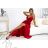 512-5 JULIET elegantes langes Satinkleid mit Ausschnitt und Beinschlitz – rot
