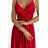 512-5 JULIET elegantes langes Satinkleid mit Ausschnitt und Beinschlitz – rot