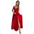 512-5 JULIET elegantes langes Satinkleid mit Ausschnitt und Beinschlitz – rot
