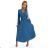 504-5 VIVIANA Plissiertes Midikleid mit Ausschnitt, langen Ärmeln und breitem Gürtel – JEANS