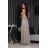 Trägerloses langes Partykleid aus Satin für Damen (34-42) POLISH FASHION PMLEL24NATHALIE hellgrau 42