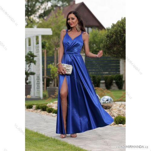 Trägerloses langes Partykleid aus Satin für Damen (34-42) POLISH FASHION PMLEL24NATHALIE blau 40