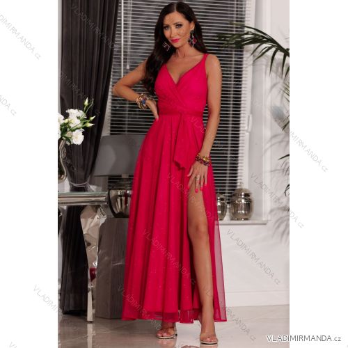 Trägerloses langes Partykleid aus Satin für Damen (34-42) POLISH FASHION PMLEL24NATHALIE rot 42