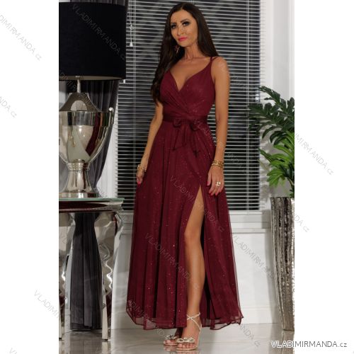 Trägerloses langes Partykleid aus Satin für Damen (34-42) POLISH FASHION PMLEL24NATHALIE Burgund 42