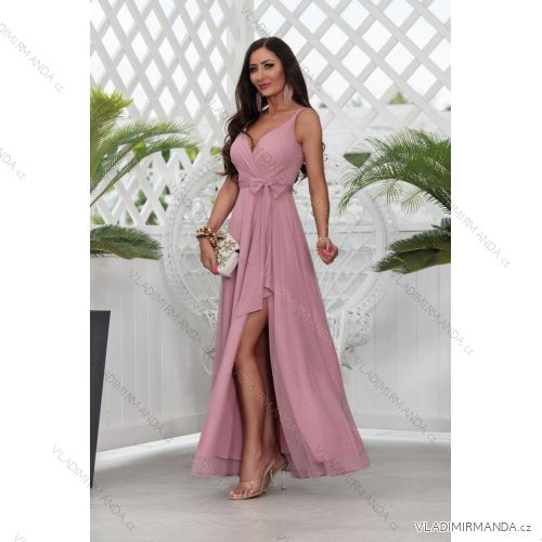 Trägerloses langes Partykleid aus Satin für Damen (34-42) POLISH FASHION PMLEL24NATHALIE pink 42
