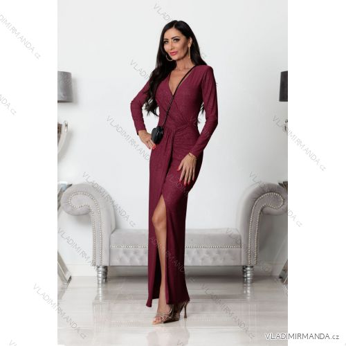 Trägerloses langes Partykleid aus Satin für Damen (34-42) POLISH FASHION PMLEL24NATHALIE Burgund 42