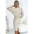 399-3 LARA Gestreiftes Kleid mit Bündchen an den Ärmeln – Beige