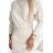 399-3 LARA Gestreiftes Kleid mit Bündchen an den Ärmeln – Beige