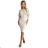 399-3 LARA Gestreiftes Kleid mit Bündchen an den Ärmeln – Beige