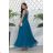 Trägerloses langes Partykleid aus Satin für Damen (34-42) POLISH FASHION PMLEL24NATHALIE blau 40