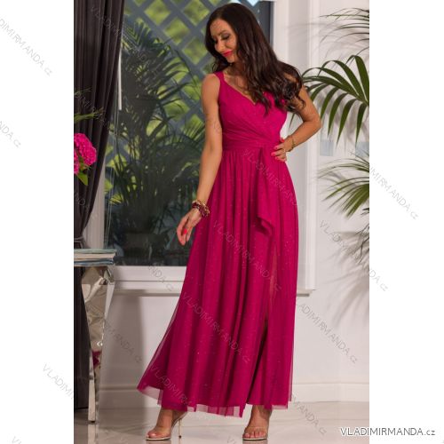 Trägerloses langes Partykleid aus Satin für Damen (34-42) POLISH FASHION PMLEL24NATHALIE Himbeere 40